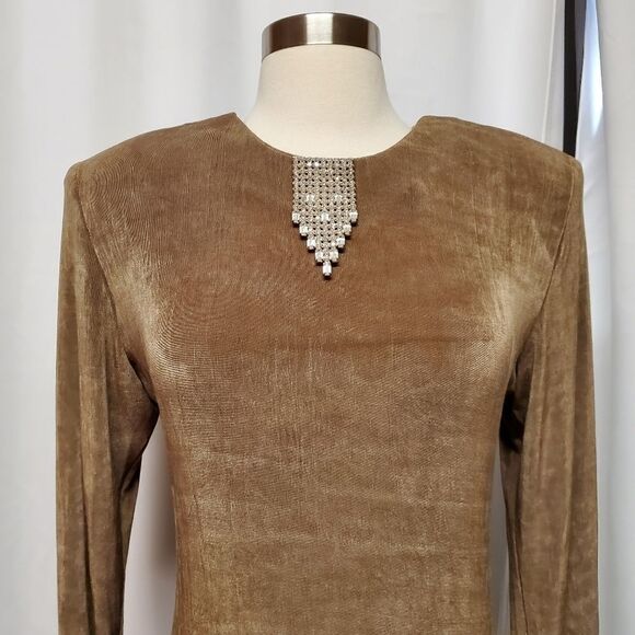 Vintage 90s y2k Slinky Sexy Stretch Acetate Bling Open Back Formal Maxi Dress 10 - Picture 2 of 7